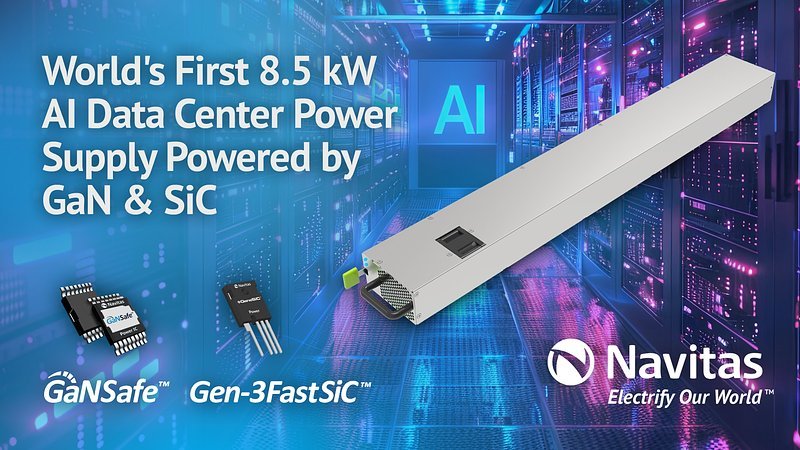 Navitas Presents World’s First 8.5kW AI Data Center Power Supply Powered by GaN and SiC